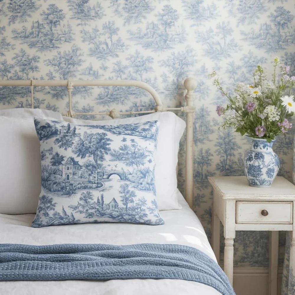 Blue and White Toile Decorative cushion cover