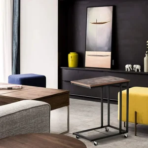Coffee Table with Wheels – C-Shaped, Wood & Black Design
